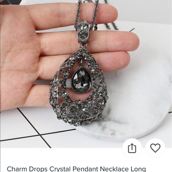 🔥Sale🔥Charm Drops Pendant Crystal Necklace Long - Picture 3 of 5